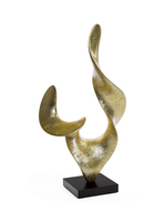 Bright Gold wave sculpture on black base; size 46.5 x 28 x 88 cm